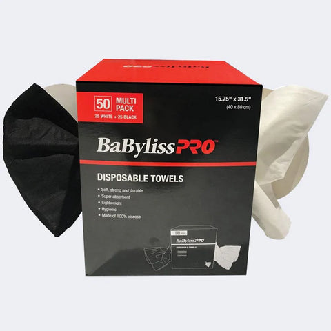BABYLISS Disposable Salon Towels, box of 50 (25 white, 25 black)