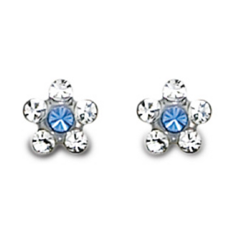 Inverness 119C - SS Flower Crystal/Sapphire Flower Post Earrings